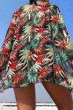 Orange Sexy Print Patchwork Swimsuit Three Piece Set (With Paddings)