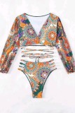 Blue Sexy Print Bandage Swimwears (With Paddings)