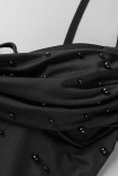 Black Sexy Solid Backless V Neck Sling Dress Dresses
