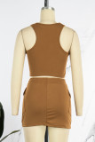 Red Sexy Solid Hollowed Out Patchwork O Neck Sleeveless Two Pieces