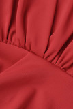 Red Sexy Solid Patchwork V Neck Pencil Skirt Dresses
