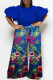 Blue Casual Print Patchwork O Neck Plus Size Two Pieces
