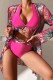 Rose Red Sexy Print Patchwork Swimsuit Three Piece Set (With Paddings)