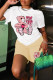 White Khaki Casual Print Patchwork O Neck Short Sleeve Two Pieces