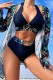 Blue Sexy Print Patchwork Swimsuit Three Piece Set (With Paddings)