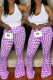 Purple Casual Print Basic Plus Size High Waist Trousers
