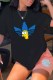 Black Casual Character Print Patchwork O Neck T-Shirts