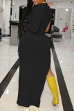 Coffee Casual Solid Slit O Neck Sleeveless Dress Dresses
