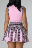 Pink Casual Print Patchwork O Neck Sleeveless Dress Dresses