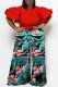 Red Casual Print Patchwork O Neck Plus Size Two Pieces