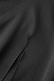 Black Sexy Solid Hollowed Out Patchwork U Neck Pencil Skirt Dresses