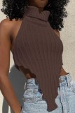 White Sexy Casual Solid Backless Turtleneck Tops
