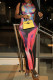 Colour Sexy Print Patchwork O Neck Pencil Skirt Dresses
