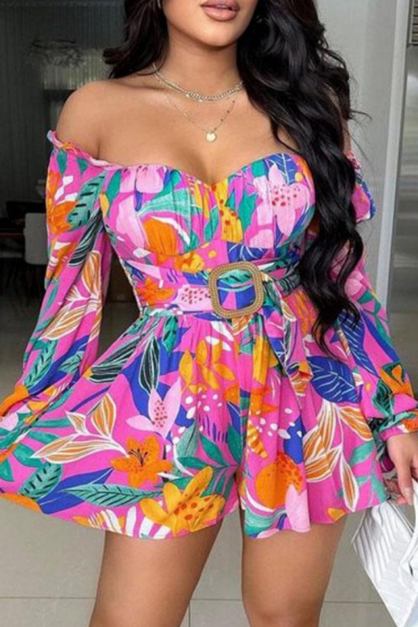 Colour Casual Print Backless Off the Shoulder Long Sleeve Dresses