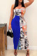 Blue Sexy Print Patchwork Strapless Pencil Skirt Dresses