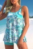 Lake Blue Sexy Print Backless Swimwears (With Paddings)