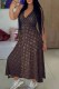 Dark Brown Casual Print Letter V Neck A Line Dresses