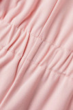 Pink Casual Solid Patchwork Zipper Collar Regular Romper