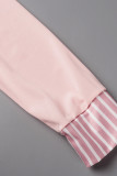 Pink Casual Solid Patchwork Zipper Collar Regular Romper