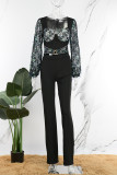 Black Casual Patchwork Tassel Sequins Regular Jumpsuits