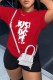 Red Casual Print Letter O Neck Short Sleeve Two Pieces