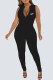 Black Street Print Letter Zipper Collar Jumpsuits