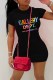 Black Casual Print Letter O Neck One Step Skirt Dresses
