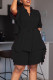 Black Casual Solid Patchwork Frenulum Buckle Stringy Selvedge Turndown Collar Short Sleeve Two Pieces