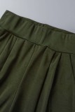 Army Green Casual Solid Patchwork Regular High Waist Conventional Solid Color Shorts