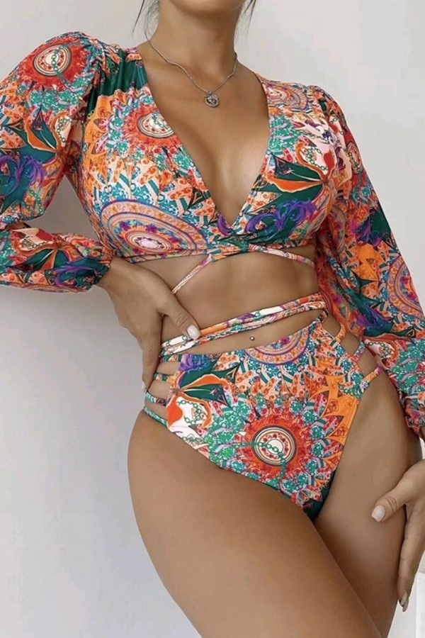 Green Sexy Print Bandage Swimwears (With Paddings)