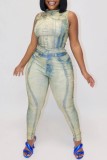 Multicolor Casual Print Patchwork O Neck Skinny Jumpsuits