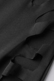 Black Sexy Solid Hollowed Out Patchwork U Neck Pencil Skirt Dresses