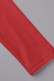 Red Sexy Solid Patchwork V Neck Pencil Skirt Dresses