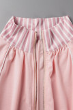 Pink Casual Solid Patchwork Zipper Collar Regular Romper