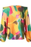 Colour Casual Print Basic Off the Shoulder Tops