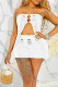 White Sexy Solid Hollowed Out Patchwork See-through Asymmetrical Strapless Sleeveless Two Pieces