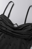Black Sexy Solid Backless V Neck Sling Dress Dresses