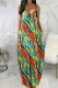 Orange Green Casual Print Patchwork Spaghetti Strap Sling Dress Dresses