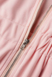 Pink Casual Solid Patchwork Zipper Collar Regular Romper