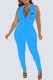 Blue Street Print Letter Zipper Collar Jumpsuits