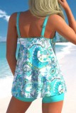 Lake Blue Sexy Print Backless Swimwears (With Paddings)