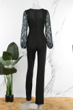 Black Casual Patchwork Tassel Sequins Regular Jumpsuits