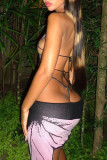 Purple Sexy Print Bandage Patchwork Backless Asymmetrical Oblique Collar Dresses
