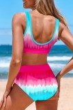 Red Sexy Gradual Change Print Hollowed Out Backless Swimwears (With Paddings)
