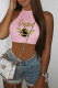 Pink Casual Print Basic O Neck Tops