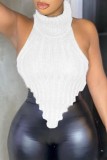 White Sexy Casual Solid Backless Turtleneck Tops
