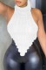 White Sexy Casual Solid Backless Turtleneck Tops