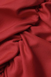 Red Sexy Solid Patchwork V Neck Pencil Skirt Dresses