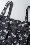 Black Casual Camouflage Print Patchwork Spaghetti Strap Regular Jumpsuits (Without T-shirt)