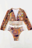Blue Sexy Print Bandage Swimwears (With Paddings)